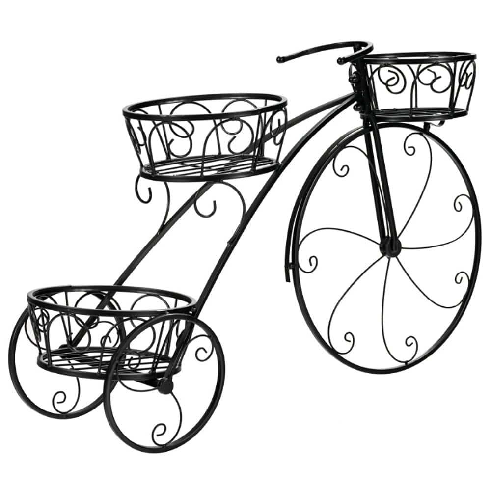 Pefilos - Tricycle Plant Stand Flower Pot Cart Holder in Parisian Style, Flower Pot Stand for Planter Corner Garden Balcony Patio - Black