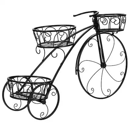 Front. Pefilos - Tricycle Plant Stand Flower Pot Cart Holder in Parisian Style, Flower Pot Stand for Planter Corner Garden Balcony Patio - Black.