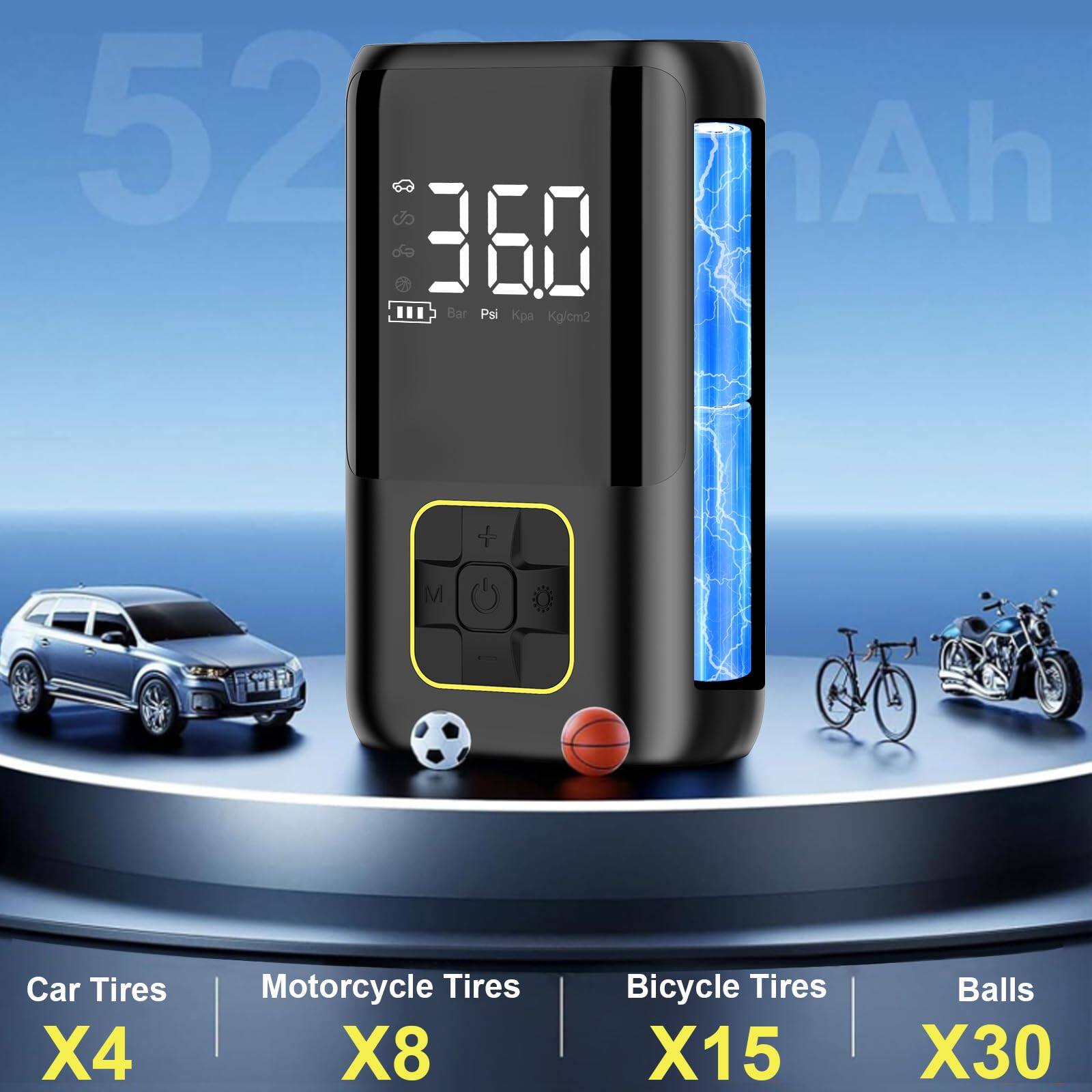 52 c 360 Bar Psi Kglcm2 Ah + M Car Tires X4 Motorcycle Tires X8 Bicycle Tires X15 Balls X30