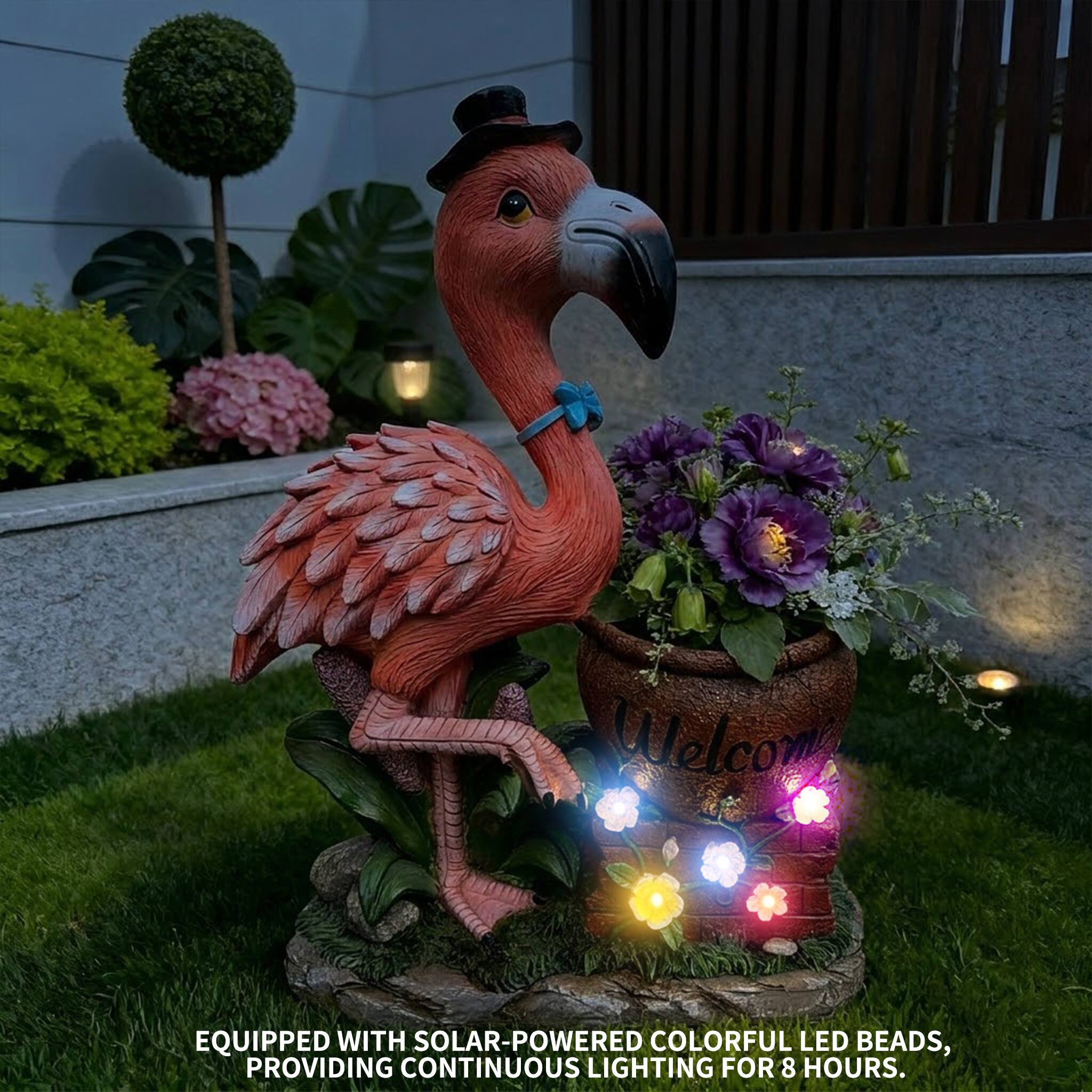 EQUIPPED WITH SOLAR-POWERED COLORFUL LED BEADS, PROVIDING CONTINUOUS LIGHTING FOR 8 HOURS.