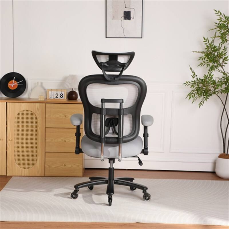 Angle. HTUTWOO - 500LBS Big and Tall Office Chair, Mesh Breathable,Adjustable Backrest & Headrest,Adaptive Lumbar Support,2D Flip-Up Arms - Grey.