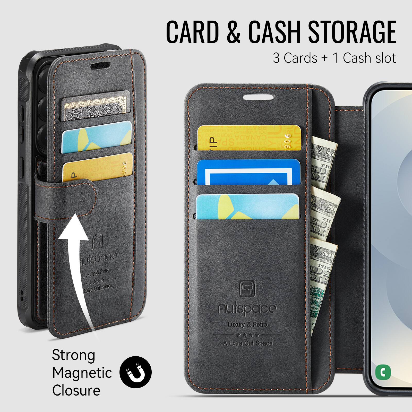 CARD & CASH STORAGE  
3 Cards + 1 Cash slot  

BRAZIA ONEHI - NAIONV TNVOe - MOR CANADA P SP. DIRMINGHAM CHICAS 906 TH TH nulspace Leury & Rolo + * + - 2 Qut Spdco E nutspace Luxury & Retro  

THE Strong Magnetic Closure A Extra Out Space