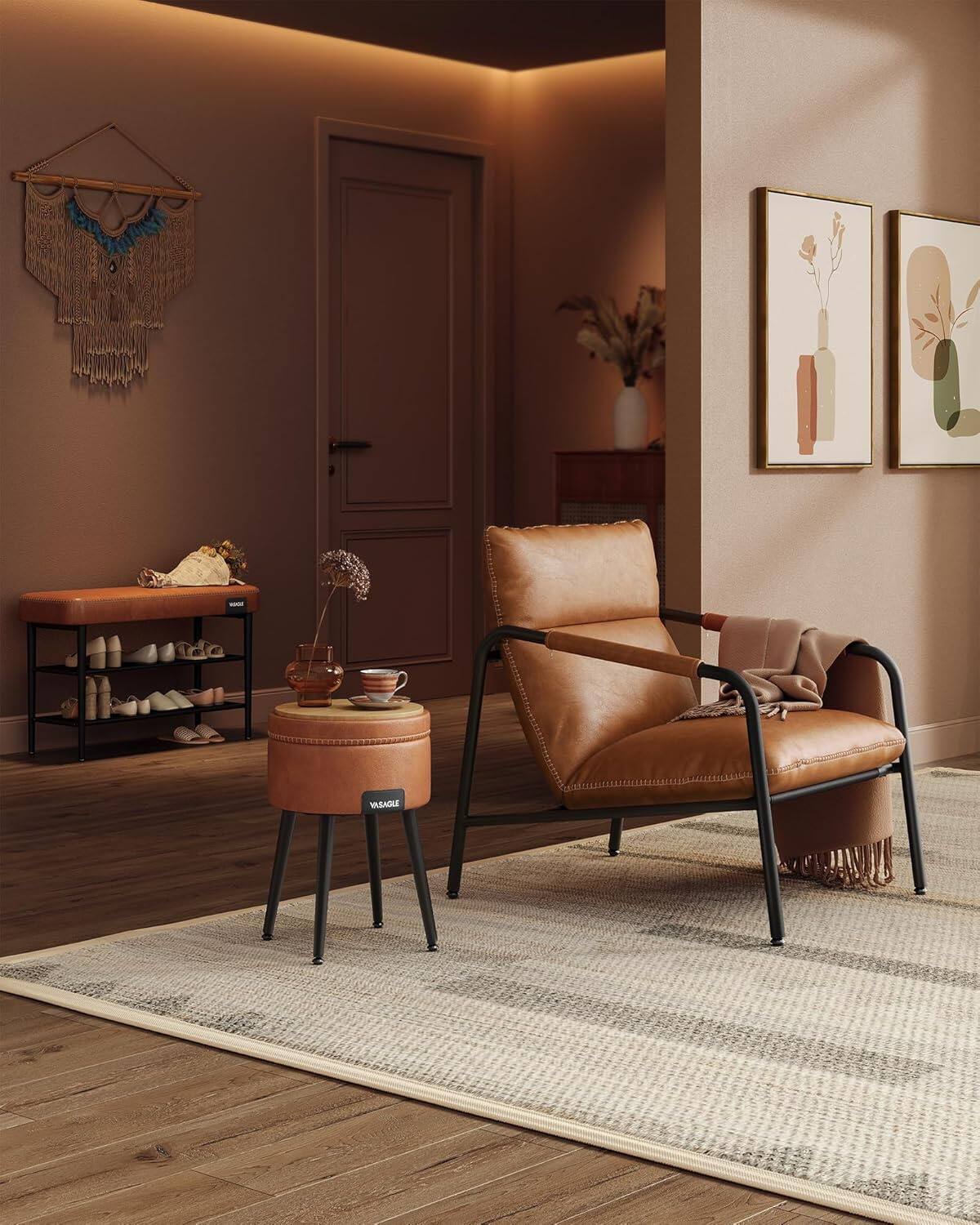 Alt View 1. Songmics Home - SONGMICS HOME Collection –Caramel Brown Metal-Framed Accent Armchair with Synthetic Leather and Stitching - Brown.