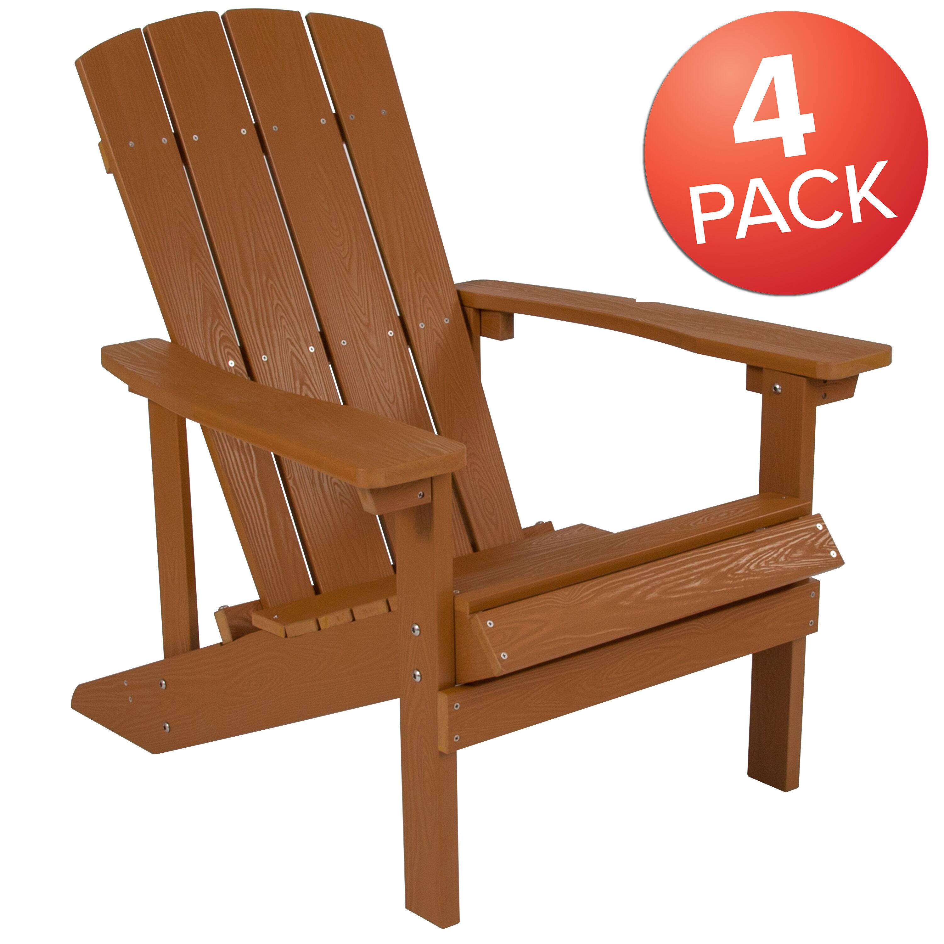 Alt View 1. Emma + Oliver - 4 Pack Outdoor All-Weather Poly Resin Wood Adirondack Chairs - Teak.