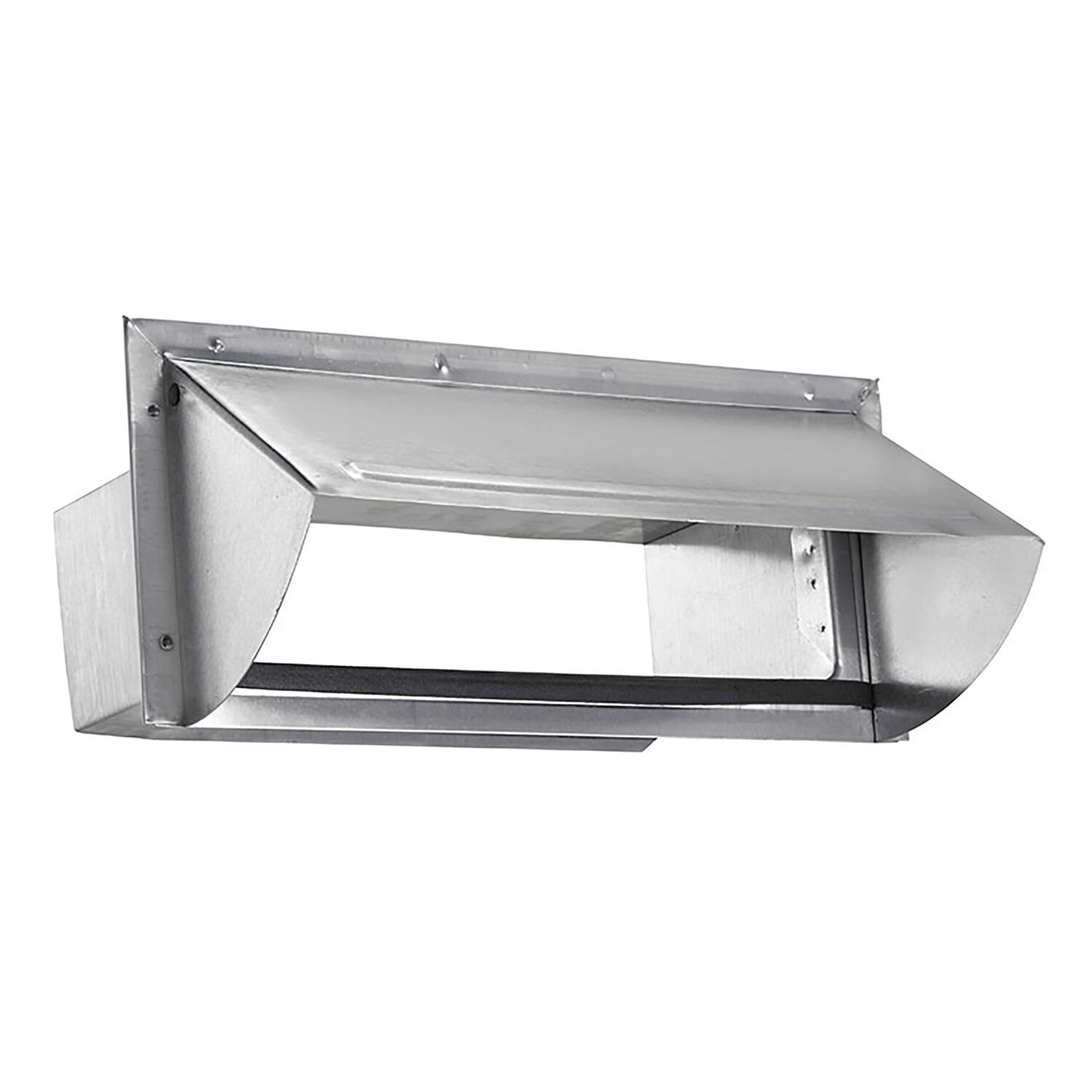 Angle. Lambro - 3.25" x 10" 22-Gauge Aluminum Wall Exhaust Hood Vent, Spring Gasketed Damper, 5" Tail, Model 1060.