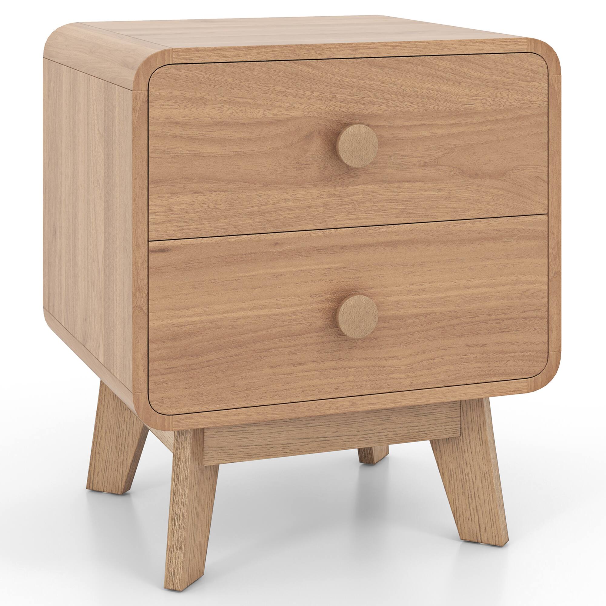 Alt View 7. Costway - Costway Modern Style 2-Drawer Nightstand Bedside Table with Solid Rubber Wood Legs - Brown.