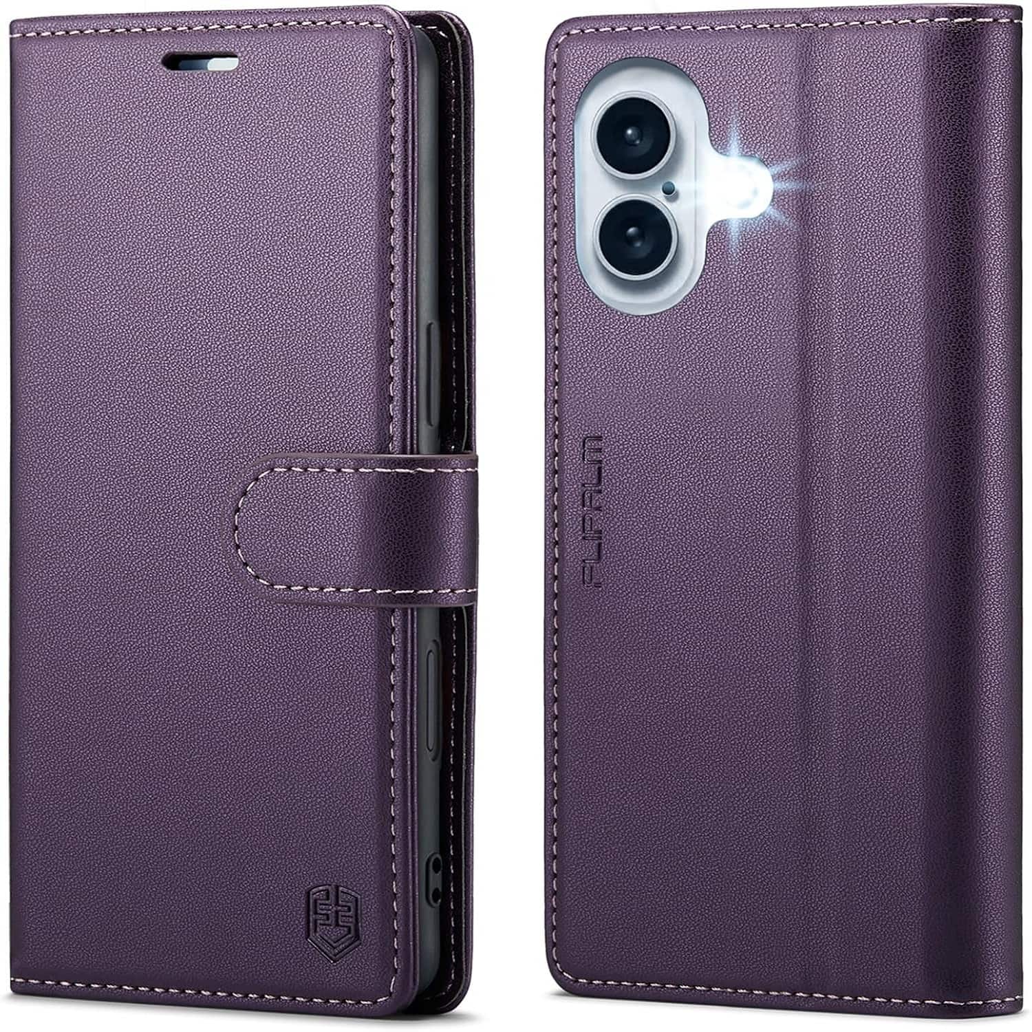 Wallet Case for iPhone 16 6.1", RFID Blocking Credit Card Holder, PU Leather Folio Flip - Purple