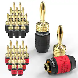 FosPower - Deadbolt Banana Plugs 12 Pairs / 24 pcs, Screwless Type 24k Gold Plated Banana Speaker Plug Connectors - Multicolored