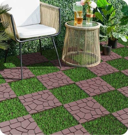 Alt View 4. Loheer - 12-Inch Interlocking Deck Tiles, 44-Pack, Stone Pattern Outdoor Flooring - Red+Brown.