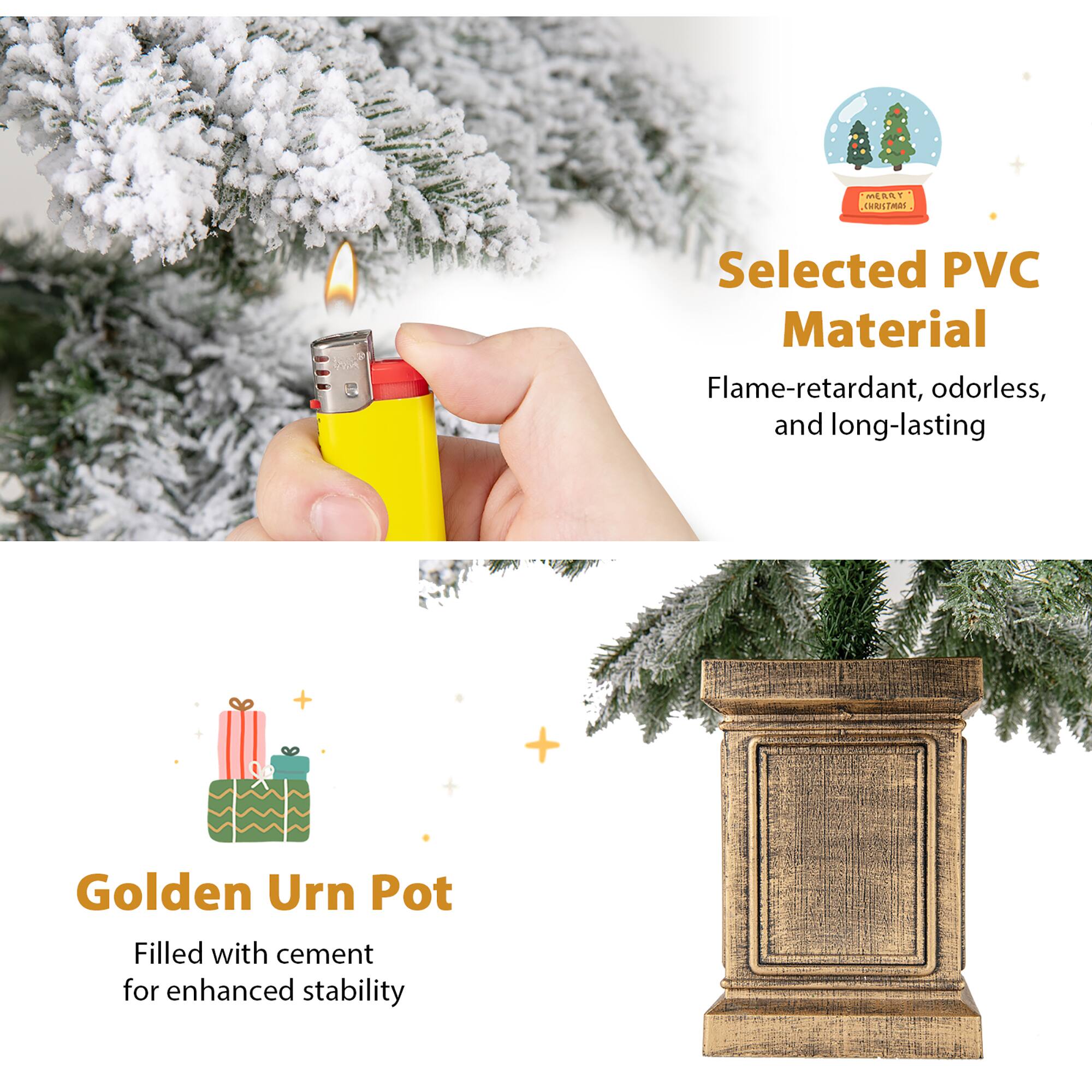 MERRY CHRISTMAS

Selected PVC Material  
Flame-retardant, odorless, and long-lasting

Golden Urn Pot  
Filled with cement for enhanced stability
