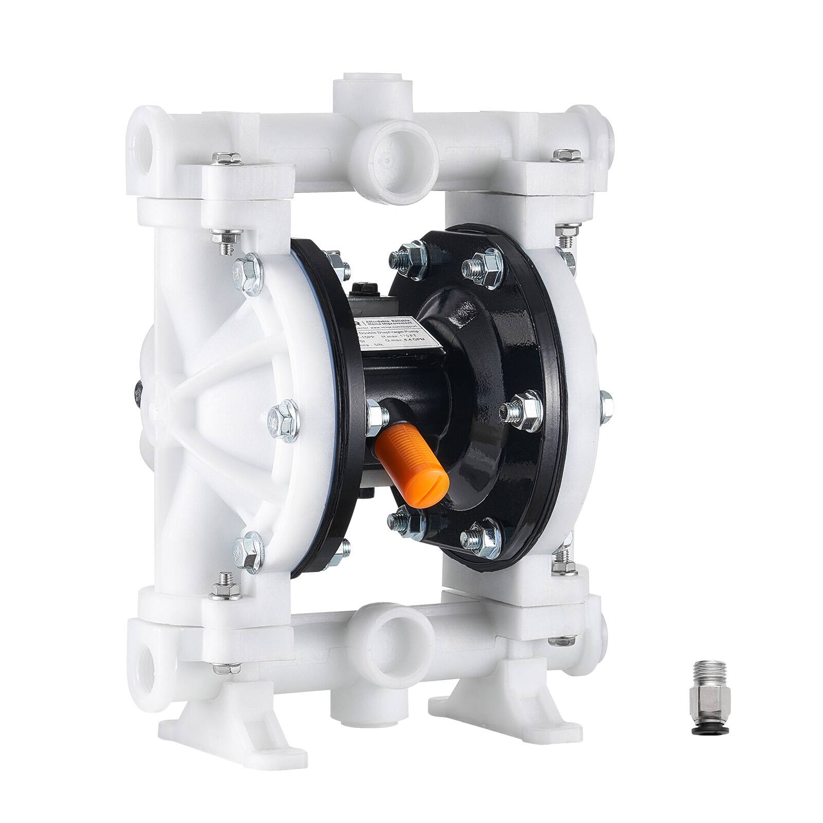 Front. VEVOR - Air Operated Double Diaphragm Pump, 4.4 GPM, 1-1/2 inch Inlet & Outlet Pneumatic Waste Oil Transfer Pump, Max 100 PSI - White;Black.