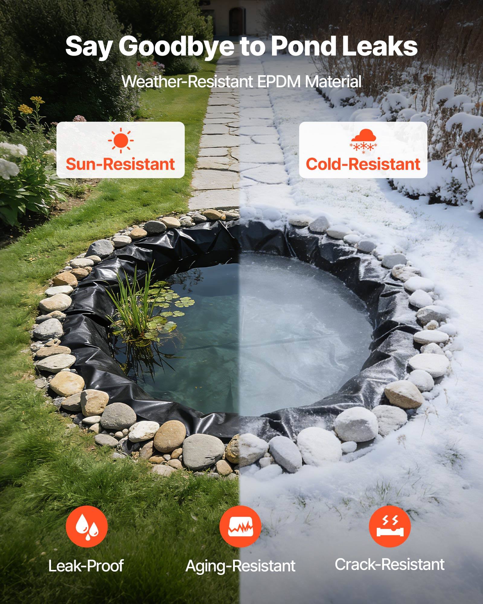 Say Goodbye to Pond Leaks

Weather-Resistant EPDM Material

- Sun-Resistant
- Cold-Resistant

- Leak-Proof
- Aging-Resistant
- Crack-Resistant