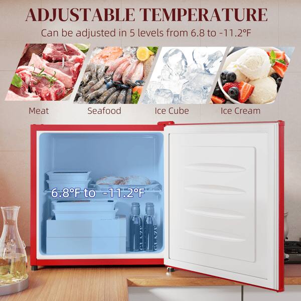 ADJUSTABLE TEMPERATURE  
Can be adjusted in 5 levels from 6.8 to -11.2°F  

Meat  
Seafood  
Ice Cube  
Ice Cream  

6.8°F to -11.2°F