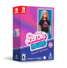 NINTENDO SWITCH. NINTENDO SWITCH. B B B O ATARI ReWiND Barbie Barbie EXCLUSIVE REWIND BARBIE OWNN SOLL EDITION EVERYONE DELUXE ATARI E WARNNG 200L E dm HOR d 3nd dia ATTENTON: SANGER B deet 1 ETOUFFBMENT - 3 cht a 3 - a 3+ EMATTEL ATARI. ESRB