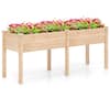 Front. Costway - Raised Garden Bed Elevated Fir Wood Planter Box with 2 Large Planting Areas - Beige.