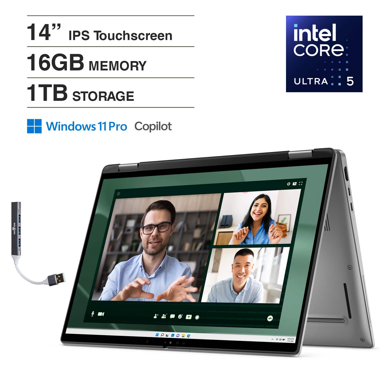 Dell - Latitude 7450 2-in-1 Laptop 14" Touch FHD+ Display (Intel Ultra 5-135U, 16GB LPDDR5X, 1TB SSD, Win 11 Pro) w/USB Hub - Smoke Gray