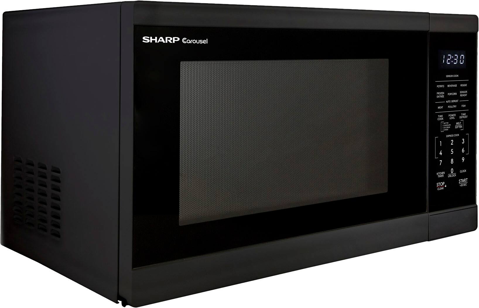 SHARP Carousel

12:30

SENSOR COOK
- POTATO
- BEVERAGE
- VEGETABLE
- FROZEN ENTREE
- POPCORN
- REHEAT
- SEASON
- FISH
- MEAT
- Poultry
- FISH
- COOK
- POWER LEVEL
- TIME
- MELT
- SOFTEN

EXPRESS COOK
1 2 3 4 5 6 7 8 9 0

KITCHEN TIMER
CLOCK
UNLOCK
START
STOP
CLEAR