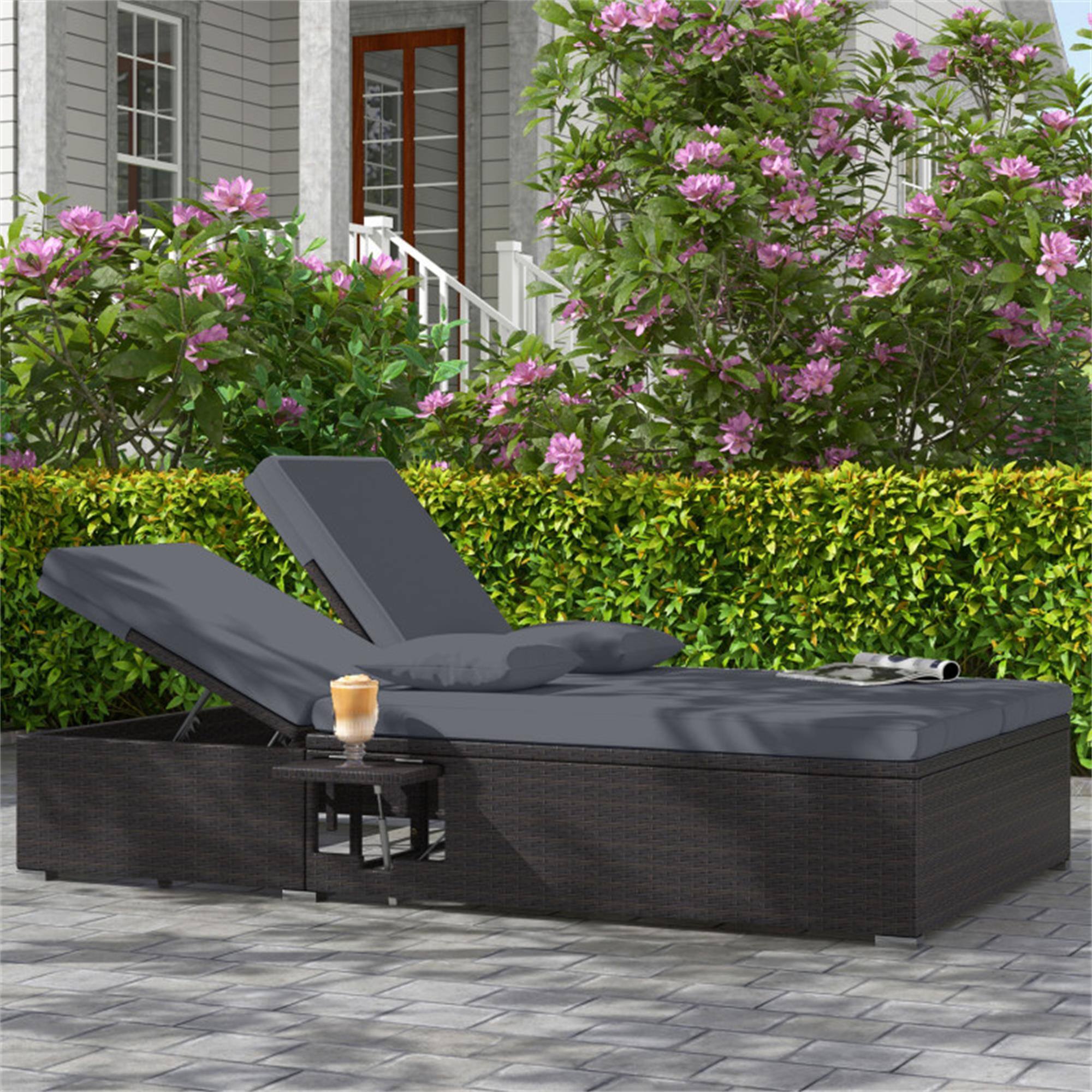 Alt View 1. Boyel Living - Gray Patio Double Chaise Lounge with Cushions and Folding Side Trays 76.0in L x 43.0in W x 38.0in H - Gray.