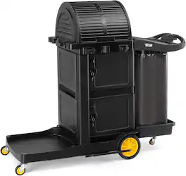 Winado - Janitorial Cart 3-Shelf Commercial Cleaning Cart with Key-Locking Cabinet, Garbage Collection Bag, Hooks for Hanging Mop - Black & Yellow