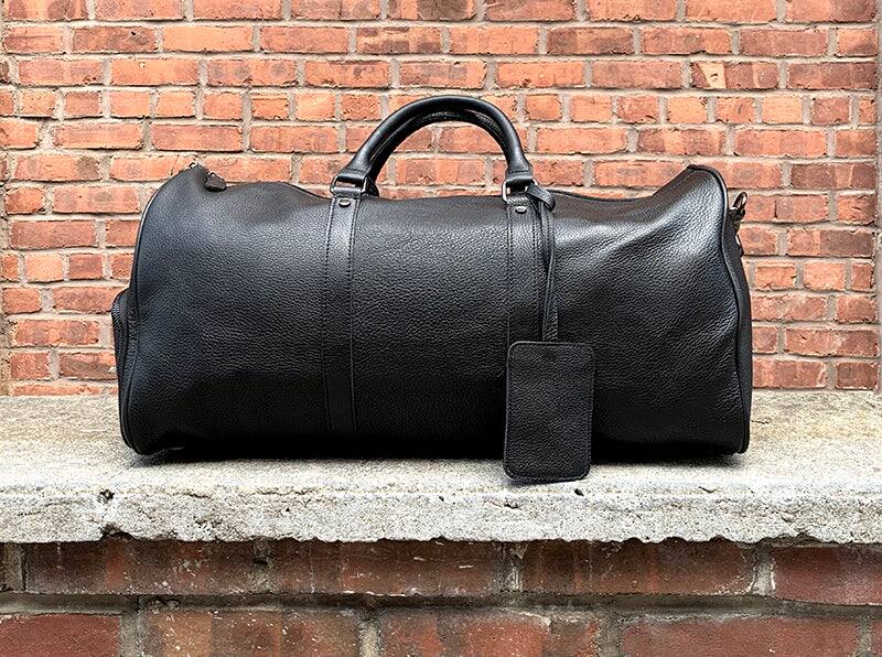 Left. Steel Horse Leather - The Endre Weekender | Vintage Leather Duffle Bag - black.