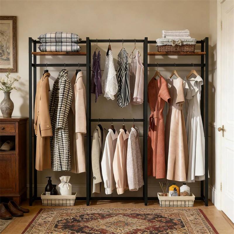 Back. ALEXOUN - Portable Wardrobe Rack - 70" High Closet Organizer, 500 lbs Metal Frame, 4 Hanging Rods & 2 Shelves,Adjustable Feet,1pc - Black.