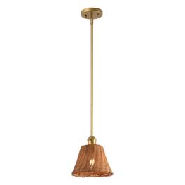 Jonathan Y - Hattie 8.75" 1-Light Woven Rattan Pendant Light, Gold Painting with Empire Shade for Kitchen or Dining Room - Brown