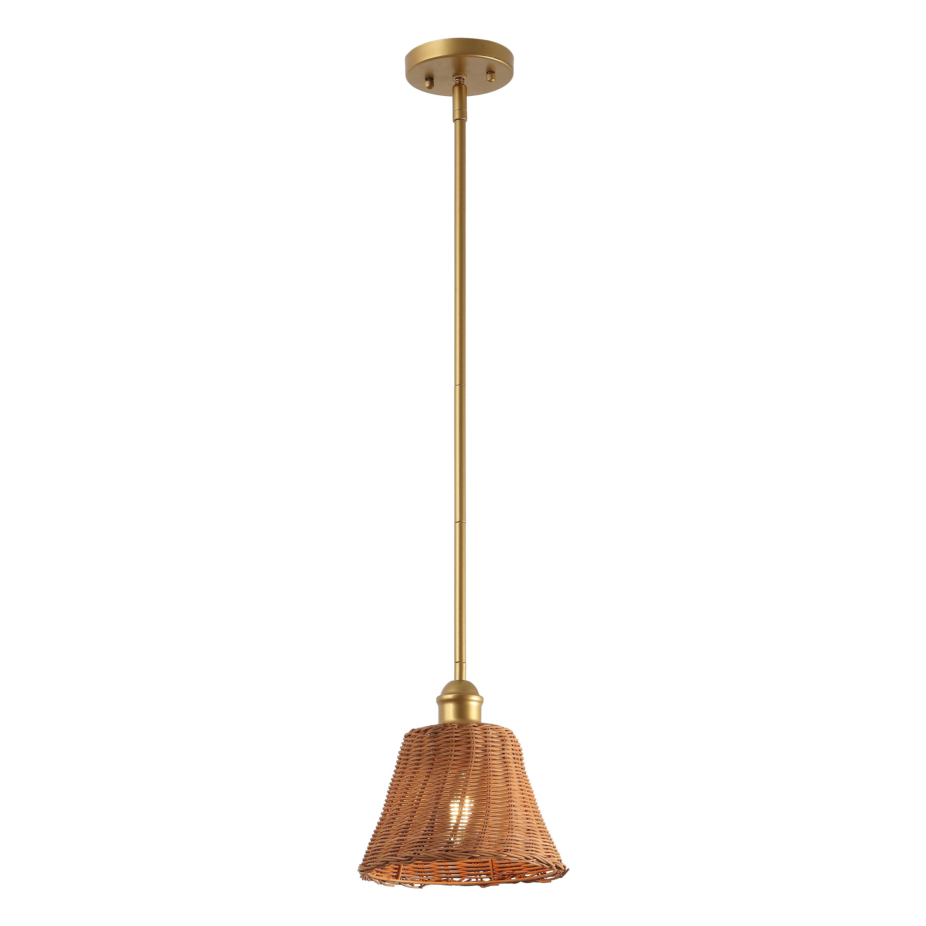 Front. Jonathan Y - Hattie 8.75" 1-Light Woven Rattan Pendant Light, Gold Painting with Brown Empire Shade for Kitchen or Dining Room - Brown.