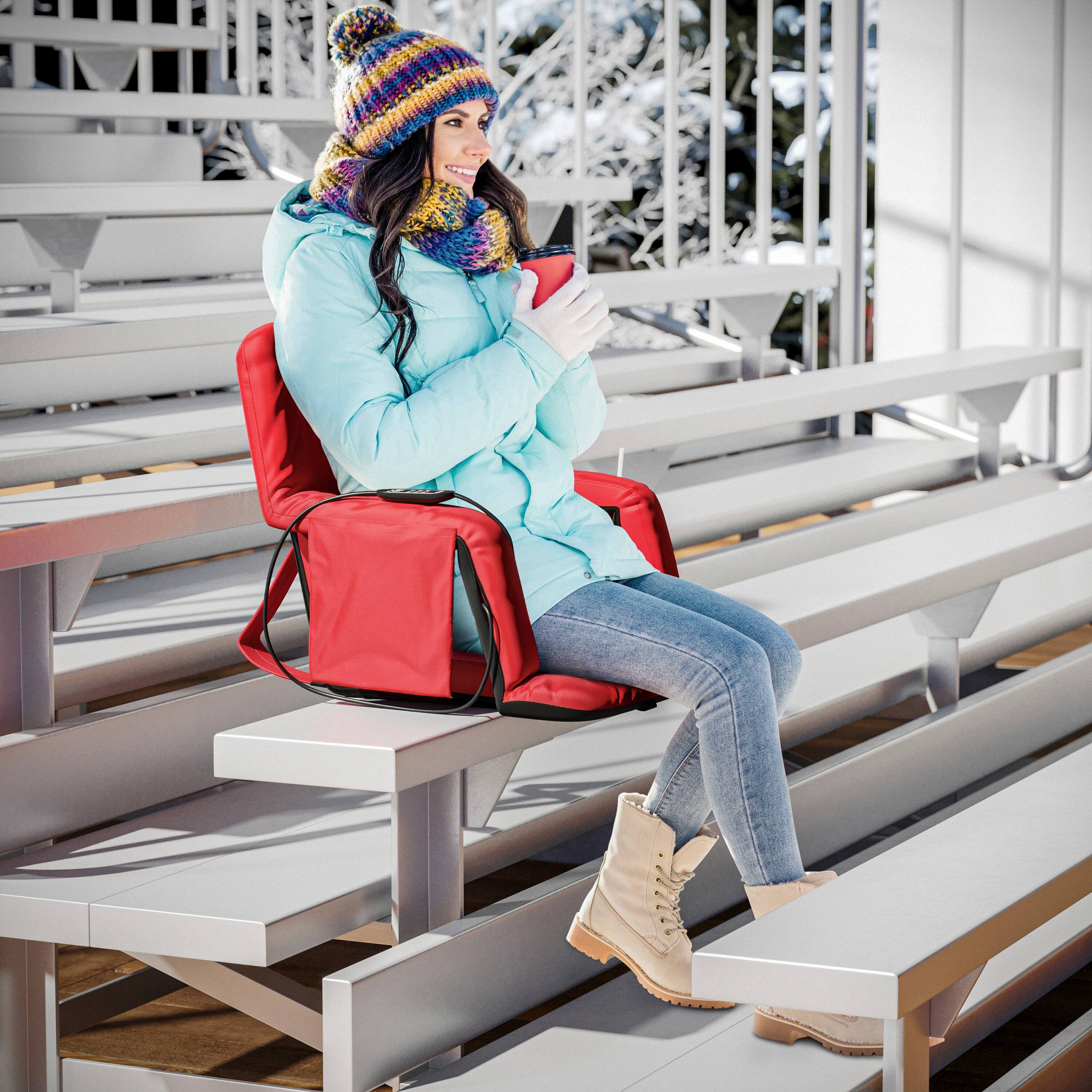 Alt View 5. Emma + Oliver - Foldable Reclining Stadium Chair with Backpack Straps and Heated Seat - Red.