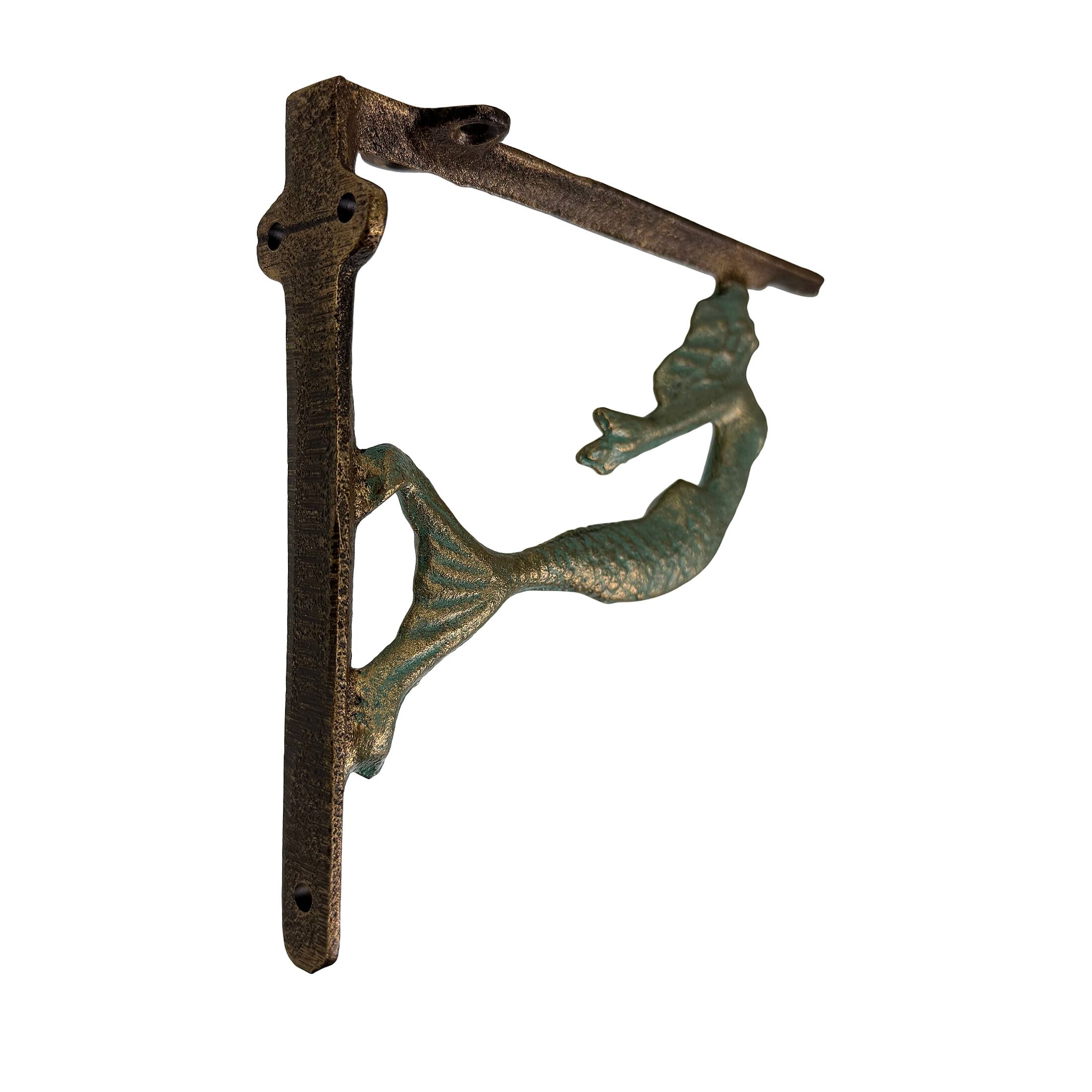 Alt View 6. Zeckos - Cast Iron Swimming Mermaid Wall Shelf Bracket Coastal Decor Set of 2, Verdigris and Bronze - Bronze.