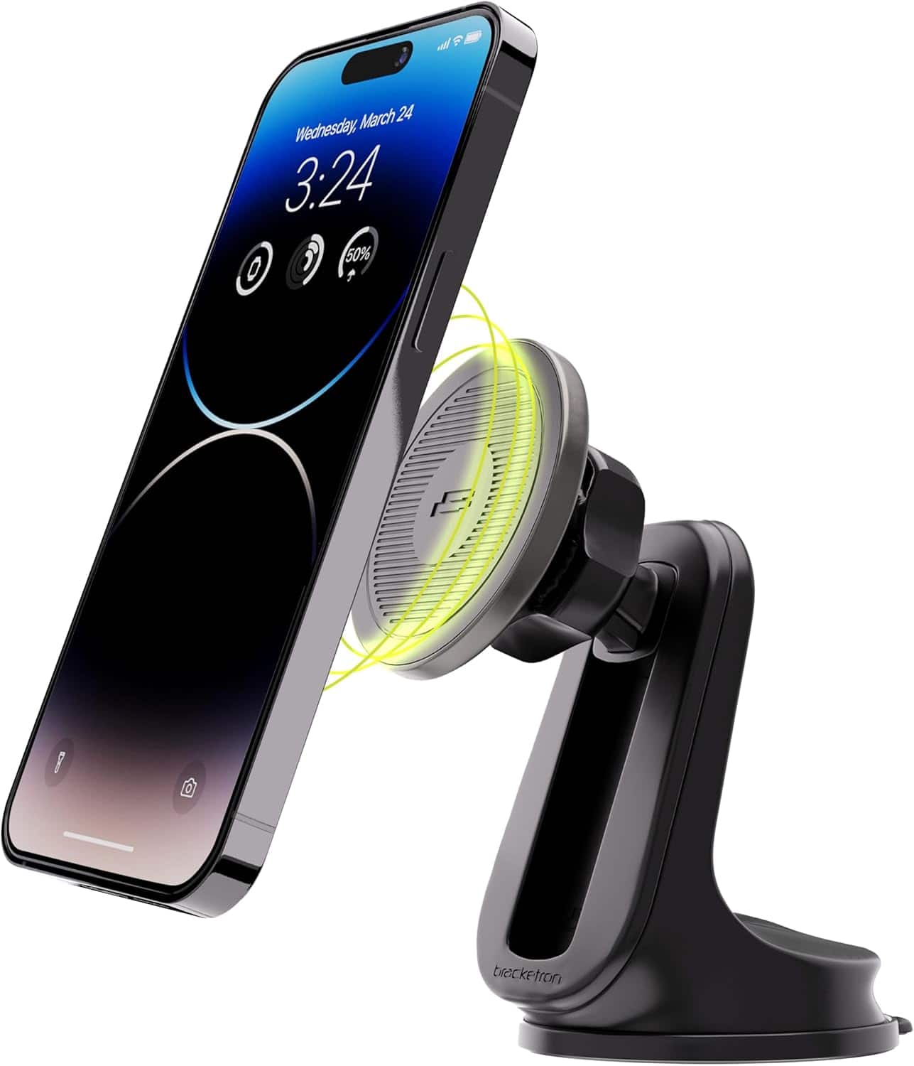 Bracketron - MagAlign Cell Phone Mount for Car Windshield Dashboard - MagSafe Compatible - Black