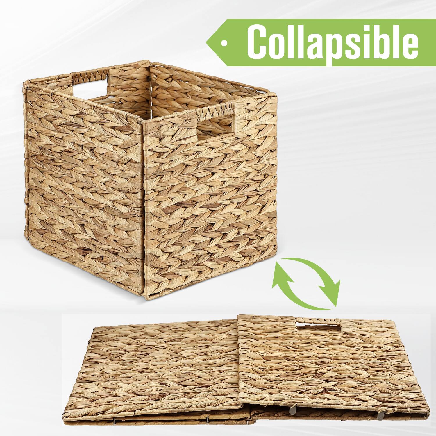 Back. Garnen - 2x Wicker Storage Basket with Handle, Wicker Basket for Storage Cube Basket, 12x12 Storage Cube Bins Laundry Organizer - Brown.
