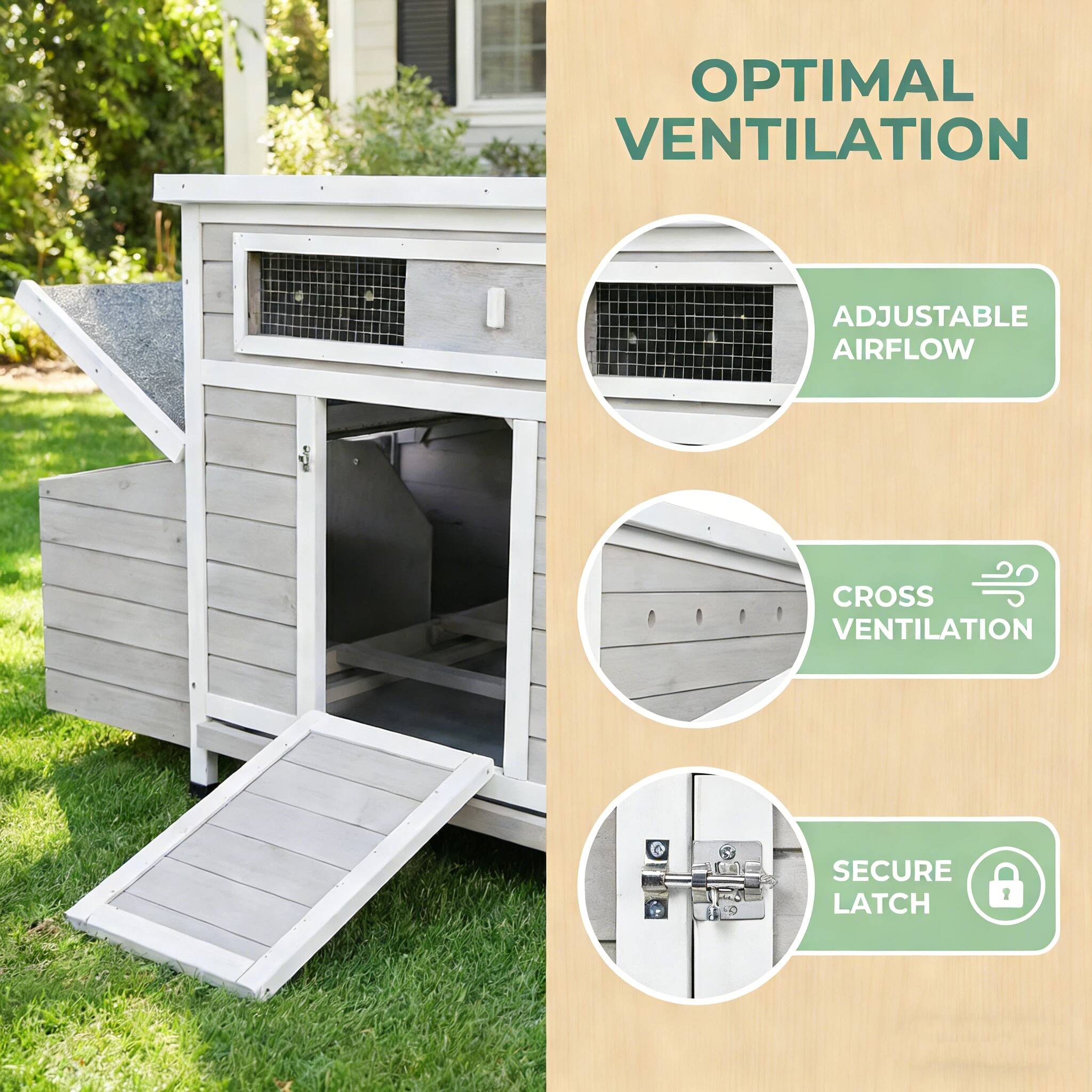 OPTIMAL VENTILATION

- ADJUSTABLE AIRFLOW
- CROSS VENTILATION
- SECURE LATCH