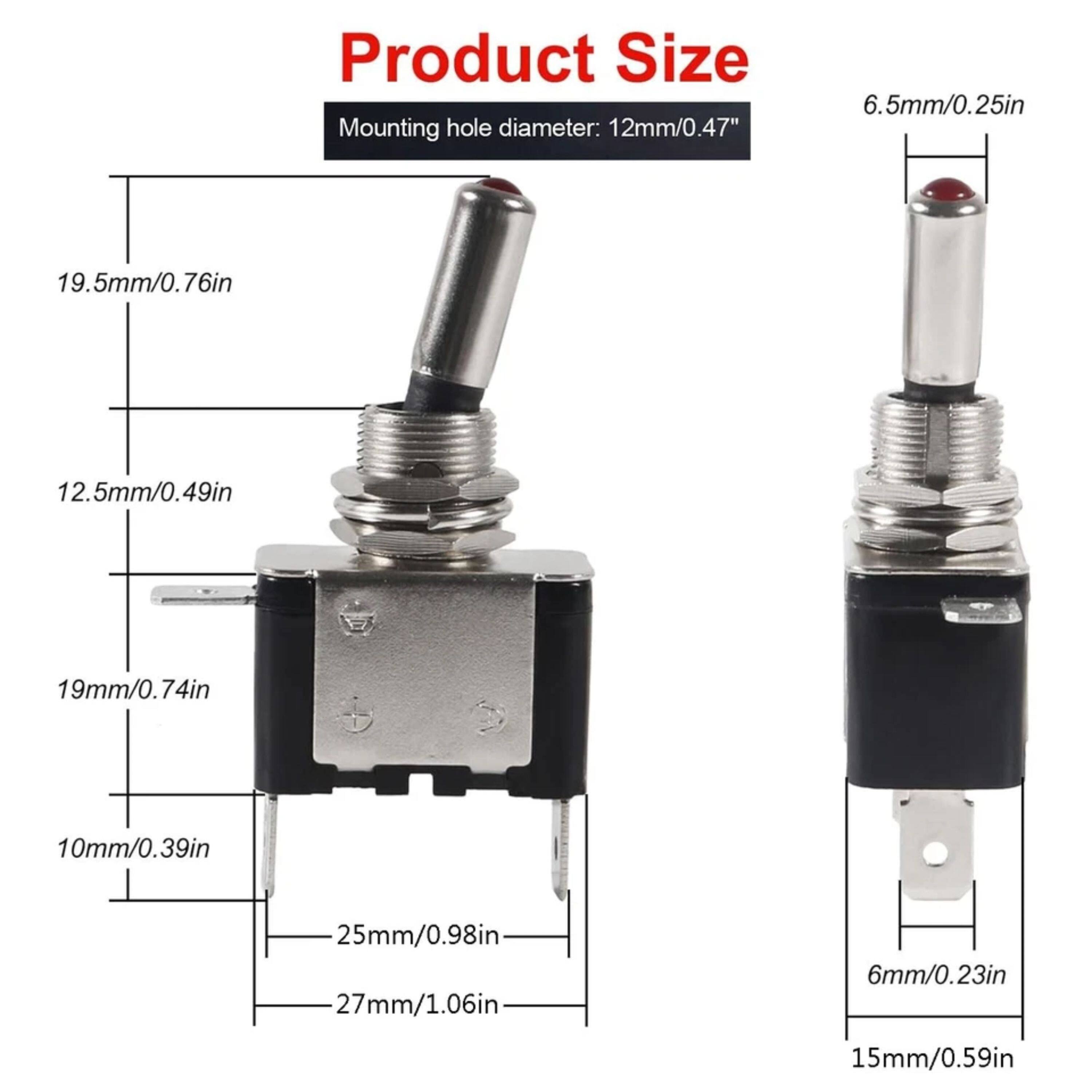 Product Size  
Mounting hole diameter:  
12mm/0.47"  
6.5mm/0.25in  
19.5mm/0.76in  
12.5mm/0.49in  
19mm/0.74in  
10mm/0.39in  
25mm/0.98in  
27mm/1.06in  
6mm/0.23in  
15mm/0.59in