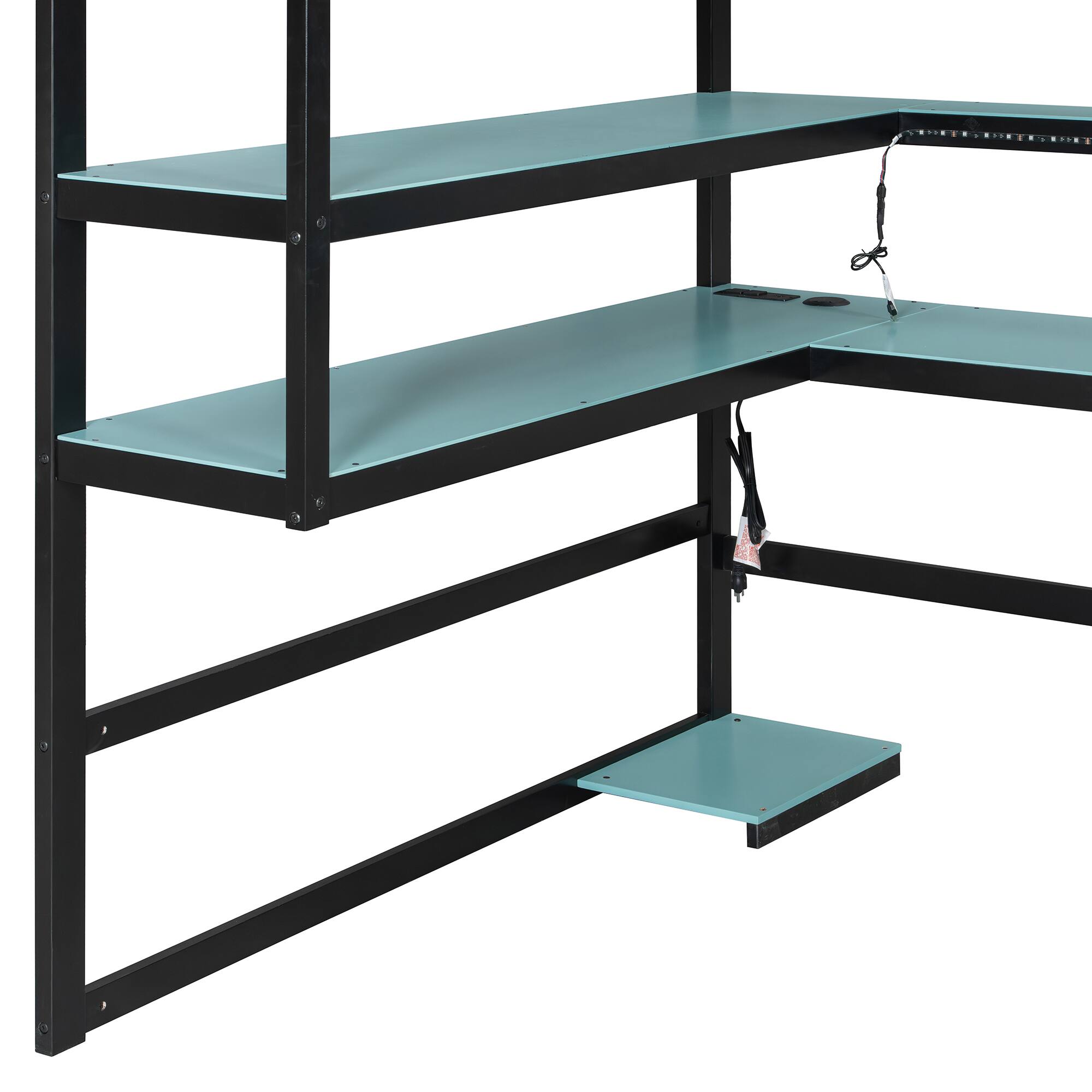 Alt View 2. Anysun - Full Size Wood Loft Bed with Desk,Side storage rack,Multi-storage Shelves and RGB Light - Blue.