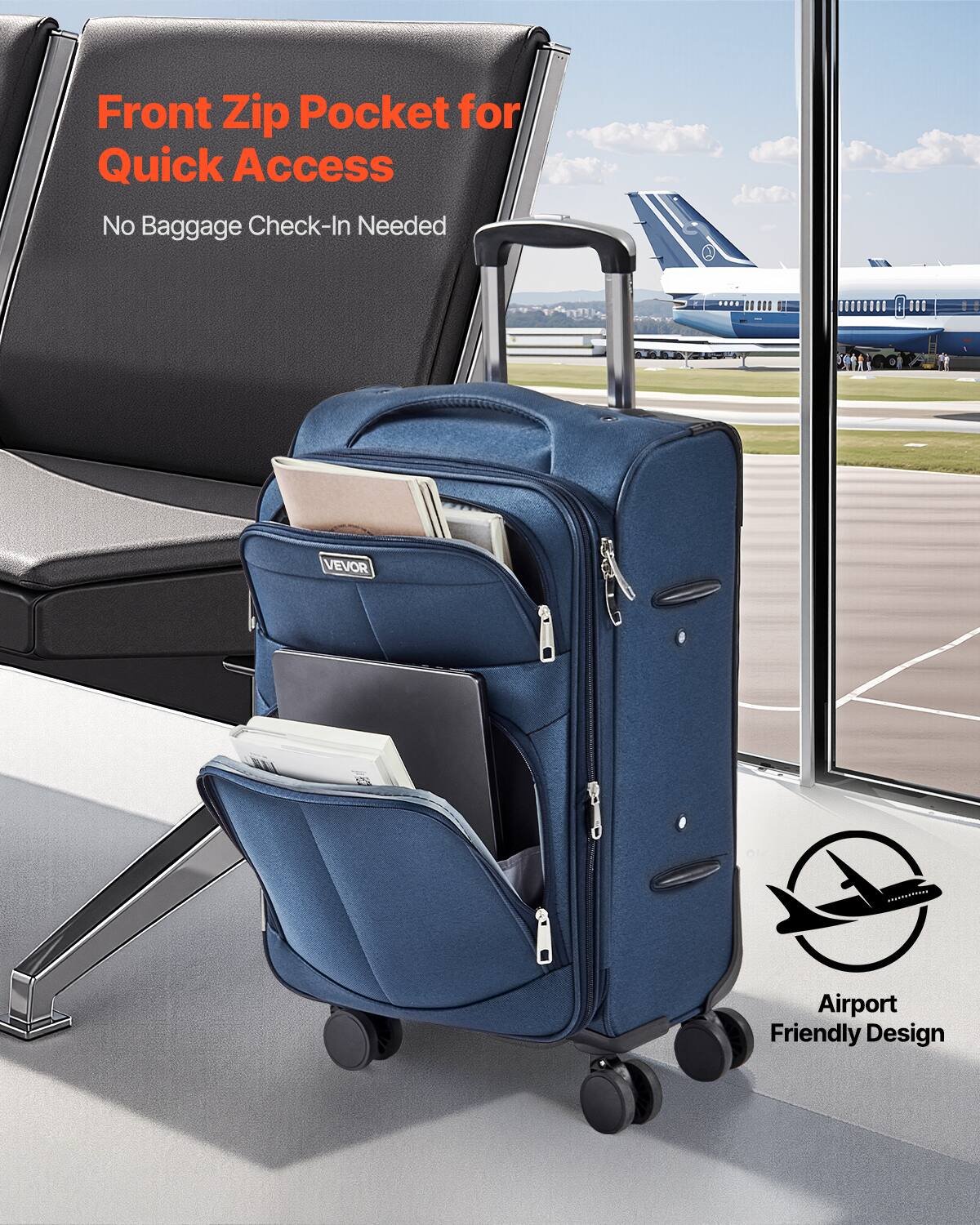 Front Zip Pocket for Quick Access
No Baggage Check-In Needed
Airport Friendly Design
