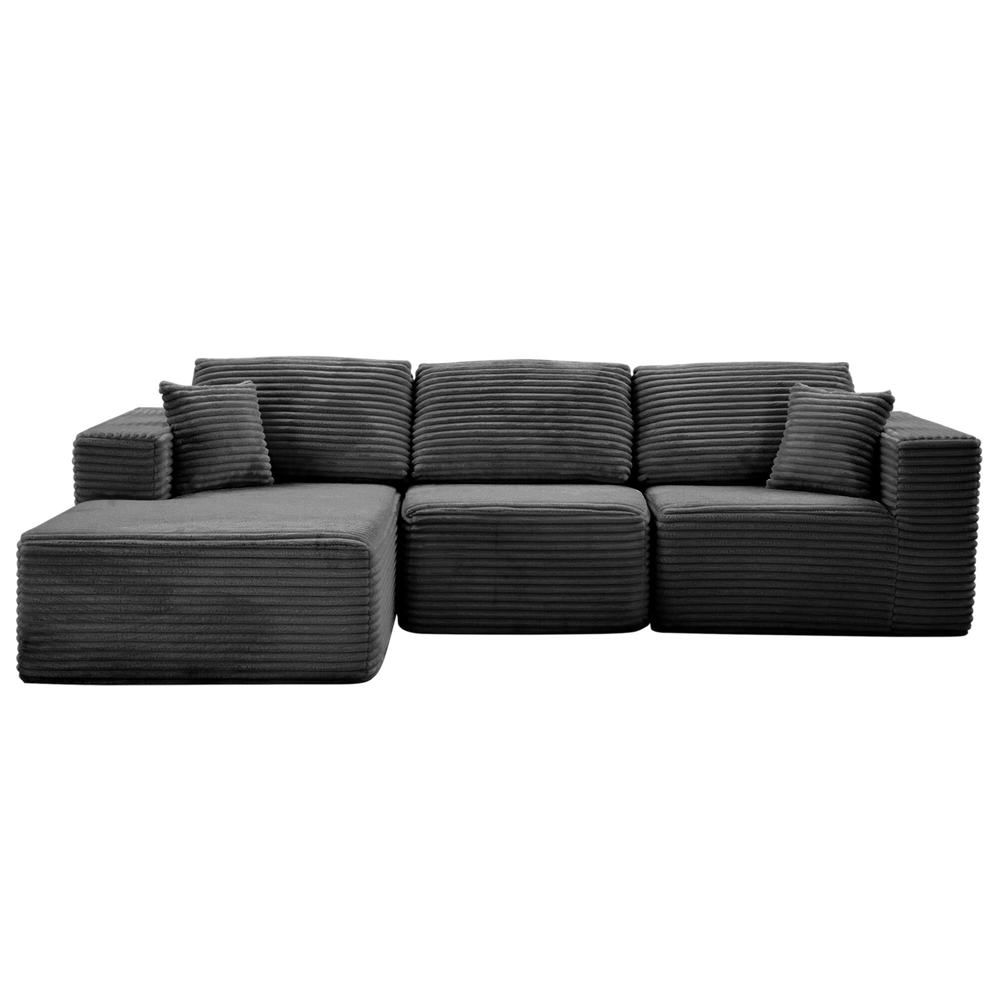 Left. PexFix - 104" Wide Ribbed Velvet L-Shaped Sectional Sofa, Modular Couch with Chaise and Comfort Foam - Gray.