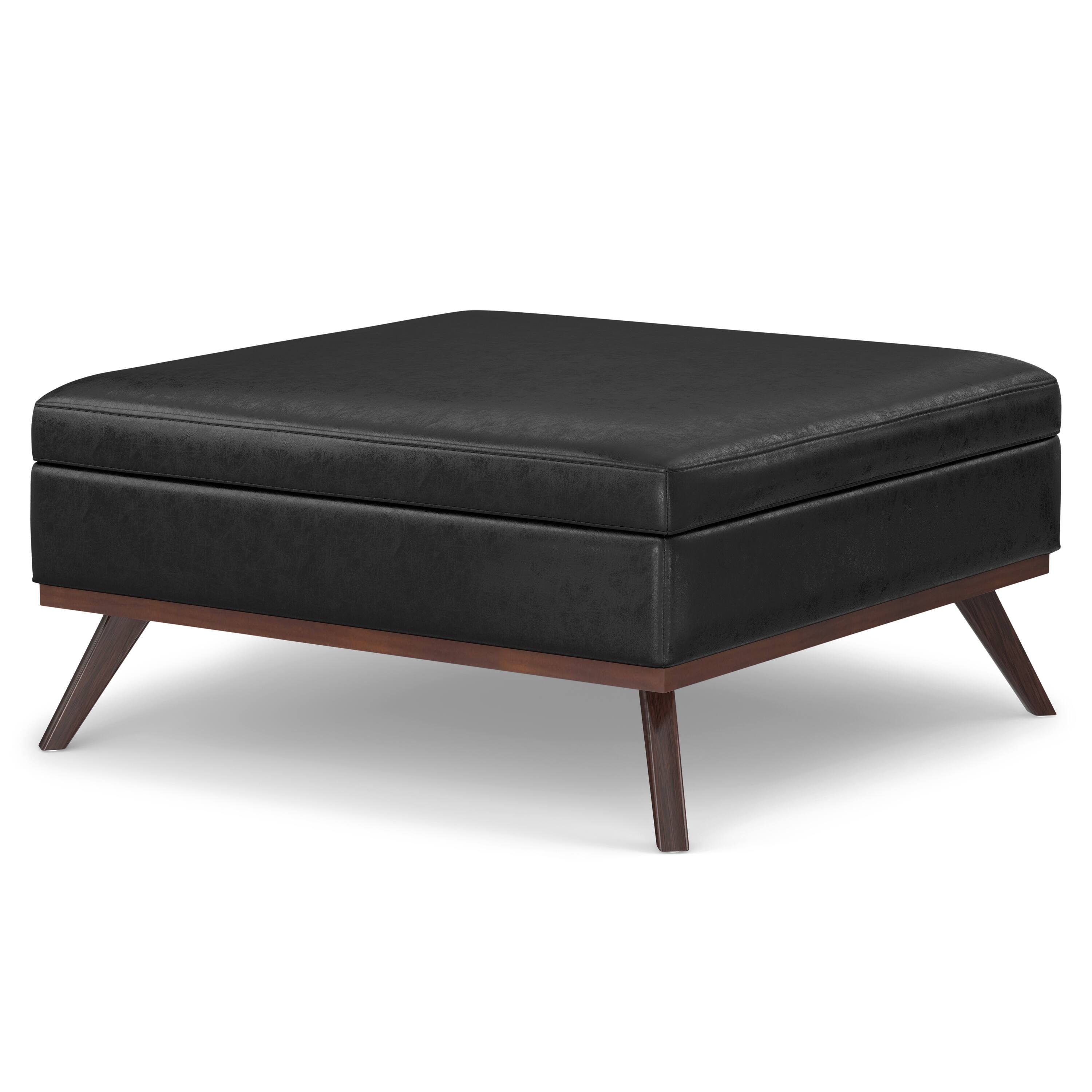 Angle. Simpli Home - Owen XL Square Coffee Table Storage Ottoman - Distressed Black.