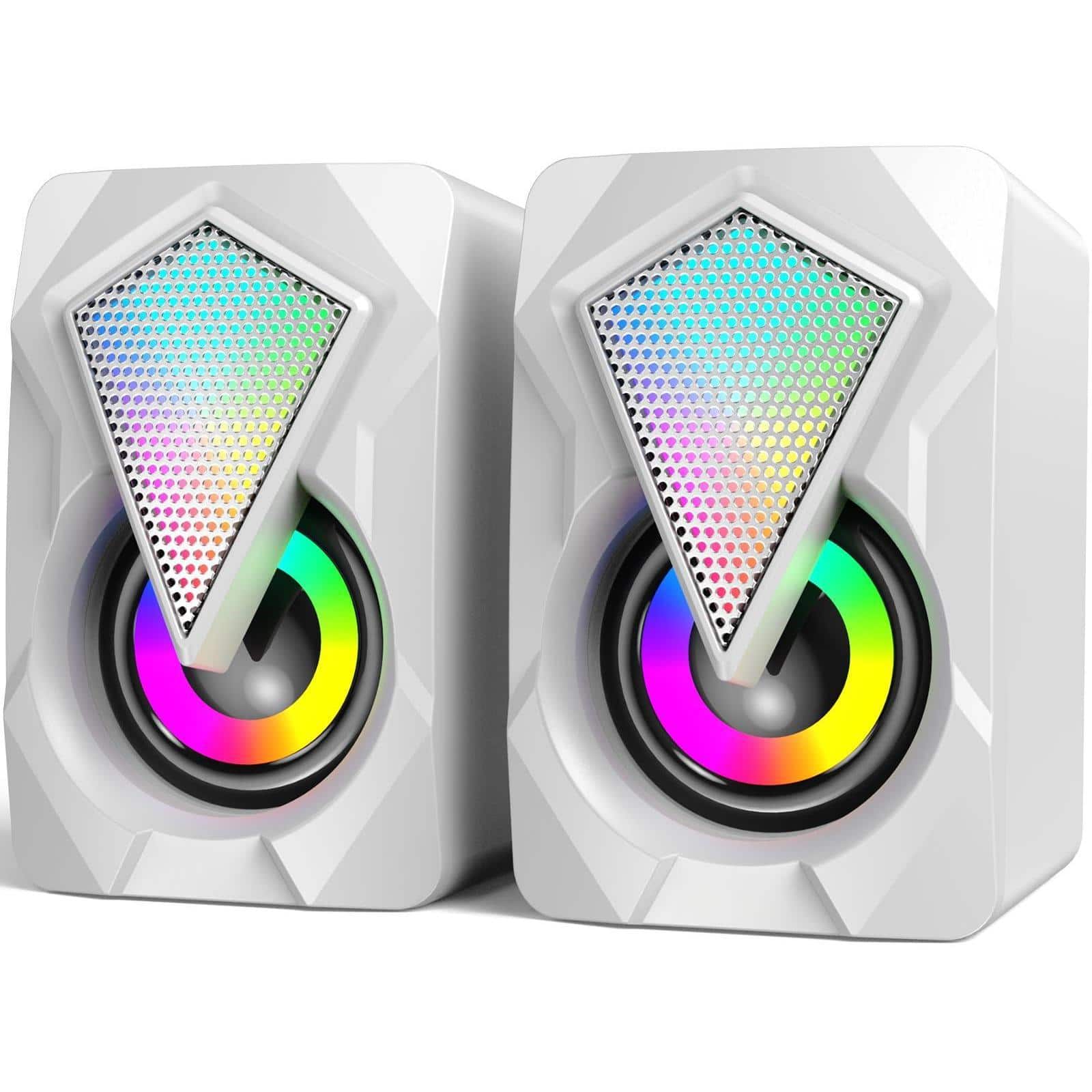 Cozy Serene - Led Usb Light Computer Speakers For Desktop Usb-powered Stereo 2.0 Pc Portable Small Laptop Monitor With 3.5mm Aux Input - White