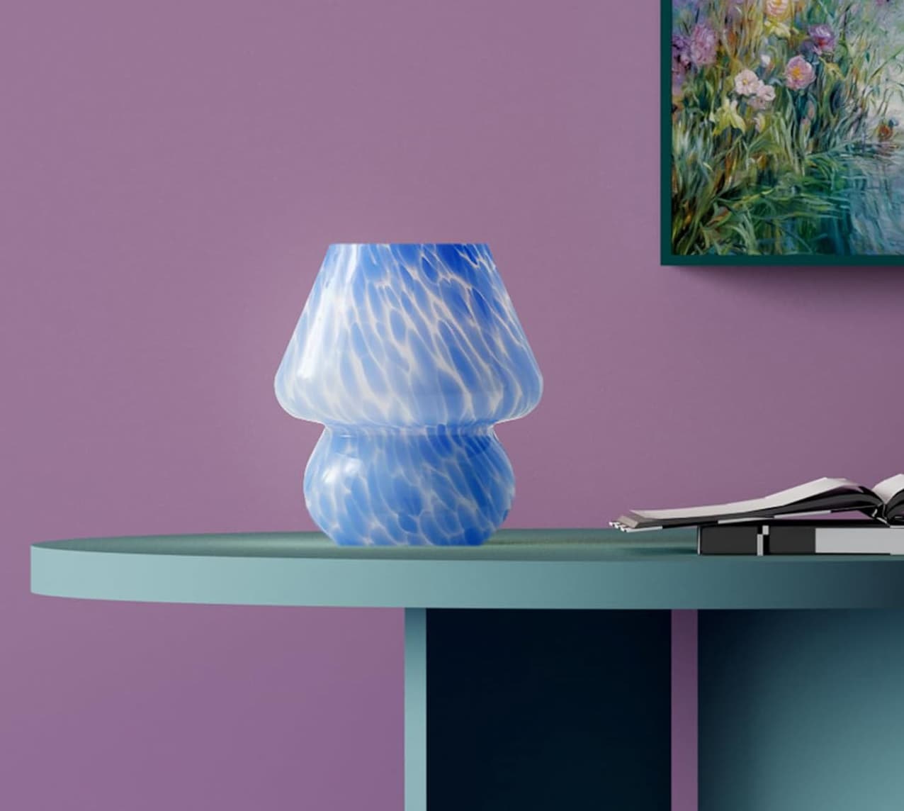 Alt View 4. FINEAK - Mushroom Table Lamp - Cute Mini Modern Bedside/Desk Lamp (Ocean Blue) - Blue.