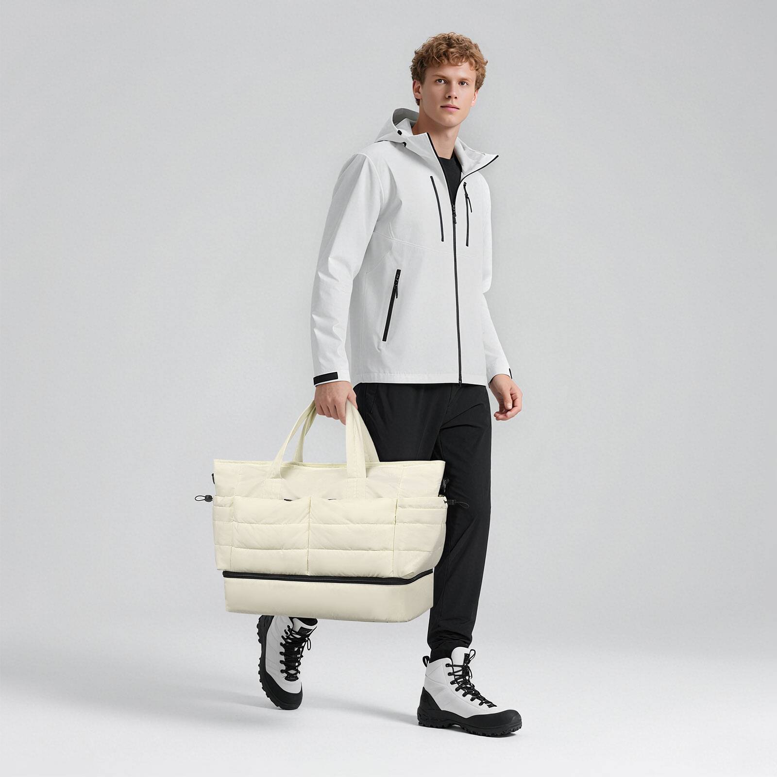 Alt View 6. Unique Bargains - 50L Travel Duffel Bag for Women Weekender Carry on Bag with Shoe Compartment & Toiletry Bag Overnight Bag for Gym Trip - Beige.