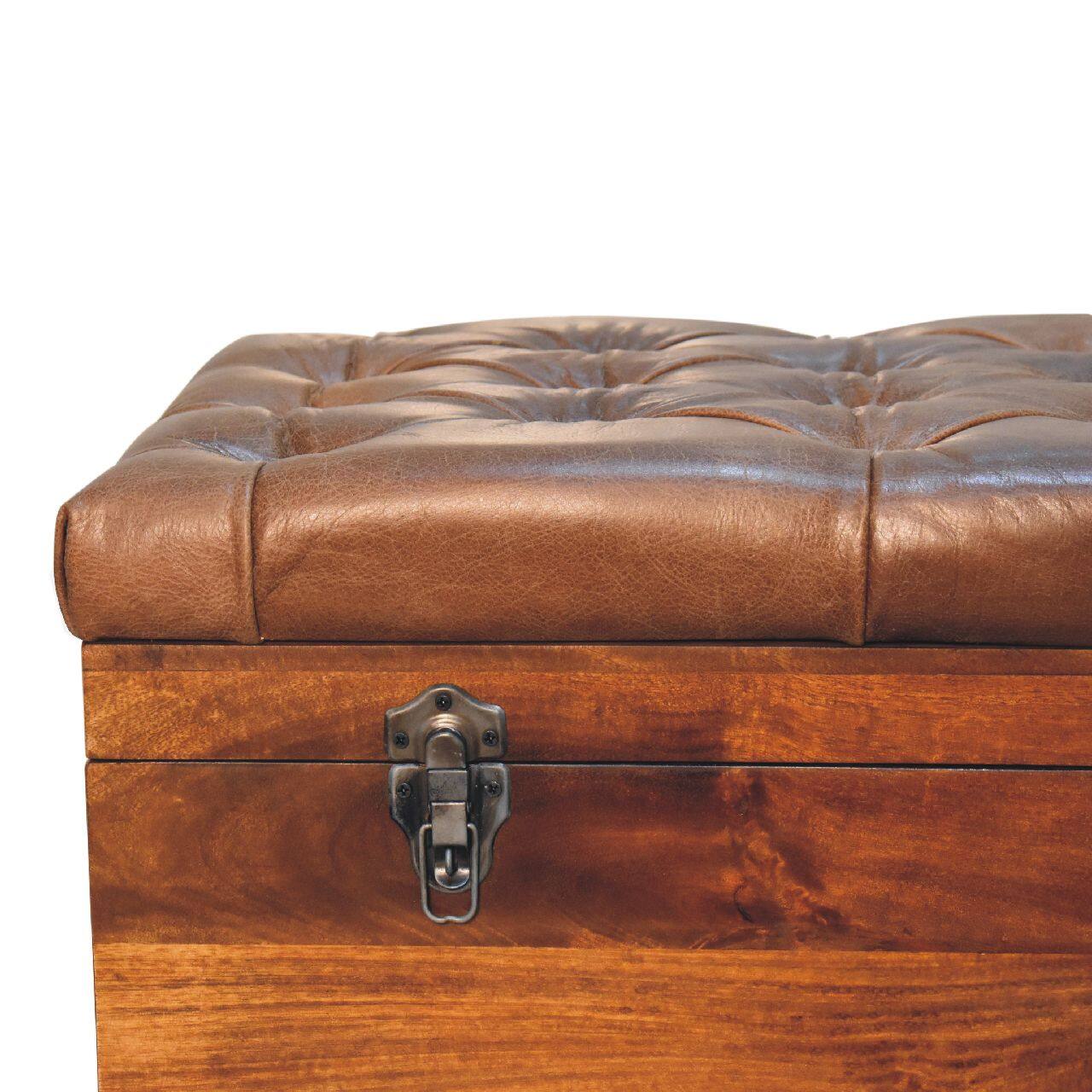 Alt View 1. Artisan Furniture - Artisan Furniture Solid Wood Buffalo Hide Chestnut Storage Trunk, Upholstered, Dark Brown - Dark Brown.