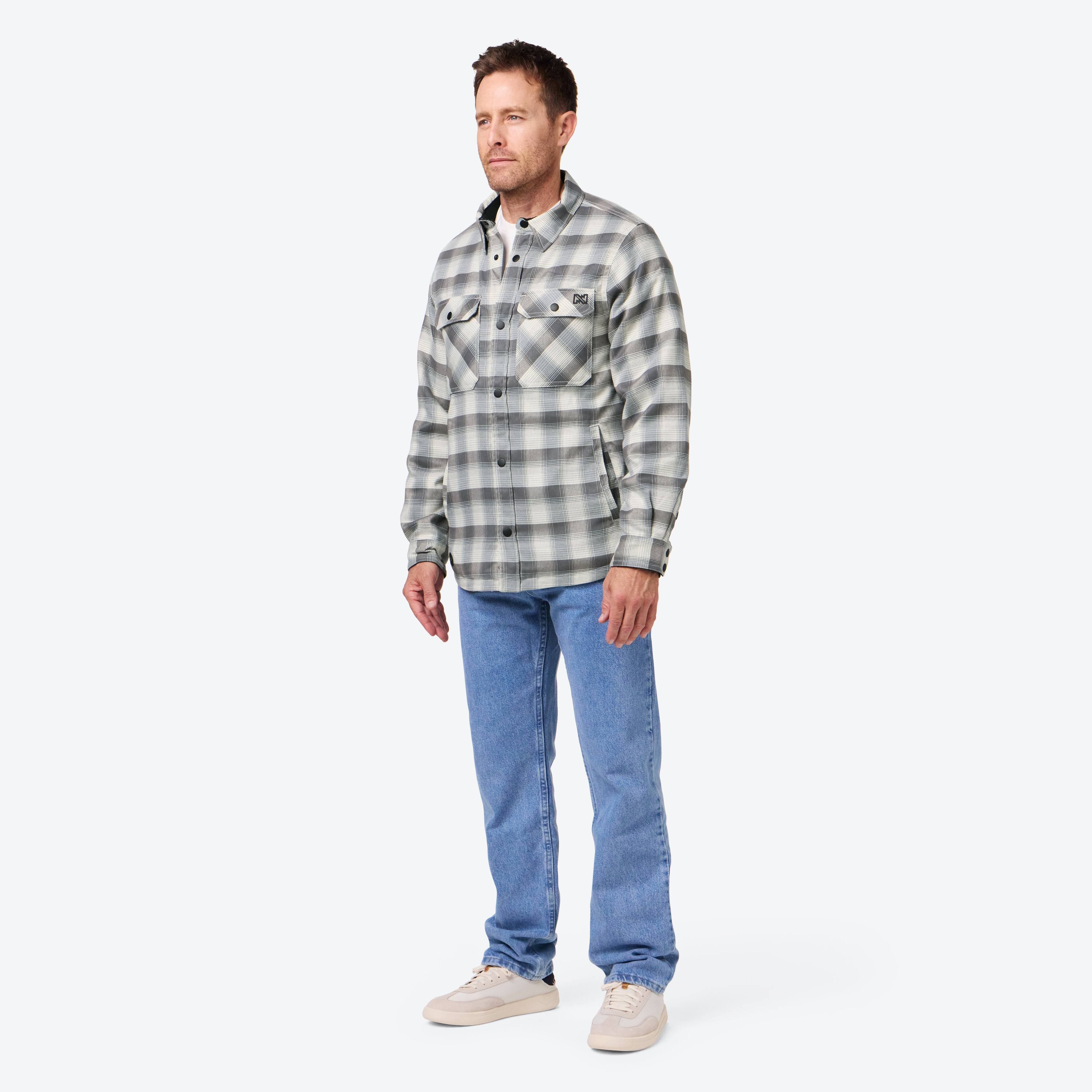Alt View 2. Mobile Warming - Men's Flannel Heated Jacket - Cream/Grey.