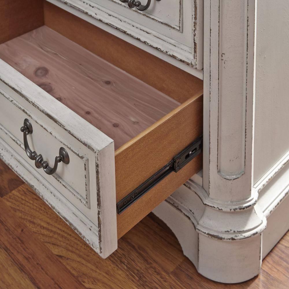 Alt View 4. Liberty Furniture Industries - Magnolia Manor 3 Drawer Bedside Chest w/ Charging Station in Antique White - White.