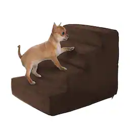 PetMaker - Dog Stairs for Small Dogs 4-Step Dog Steps for High Bed and Couch Pet Stairs with Nonslip Bottom, Foam, and Cover - Brown