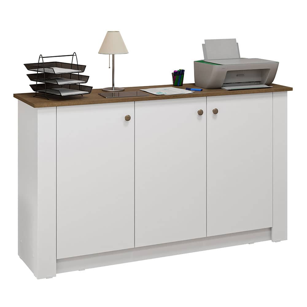 Madesa - Office Storage Cabinet with 3 Doors Unit for Office Supplies, Documents, and Printers – - White