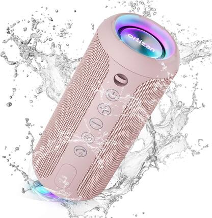 Front. Ortizan - Portable Bluetooth Speaker,IPX7 Waterproof,24W Loud Stereo Sound,Bluetooth 5.3, 30H Playtime,TWS Pairing for Home,Party - Pink.