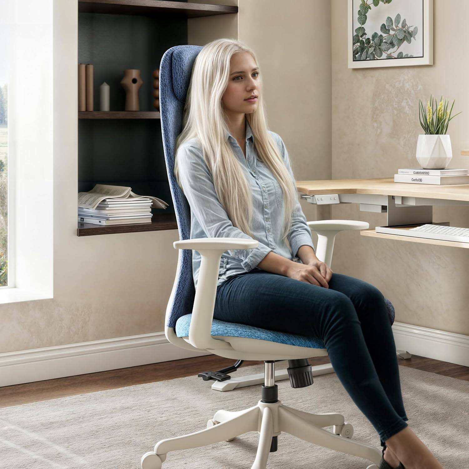Alt View 3. Eureka Ergonomic - High Back Ergonomic Mesh Office Desk Chair, Adjustable Headrest & Lumbar Support, Home Computer Chair with Padded Arms & - Blue.
