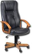 Front Detail. Office Star - Leather-and-Wood Highback Executive Chair - Black.