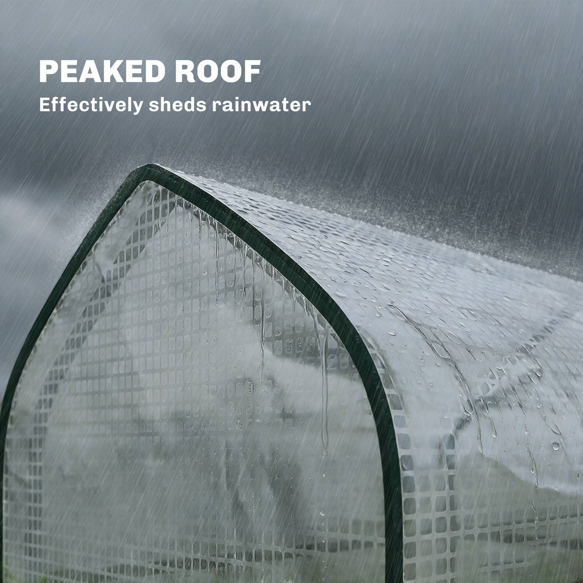 PEAKED ROOF  
Effectively sheds rainwater