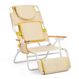 Winado - 40in Beach Tanning Chair 3in1 with Face Hole Reclining Lounge, Foot Rest, Cup Holder, Storage Bag, for Outdoor Beach - Yellow